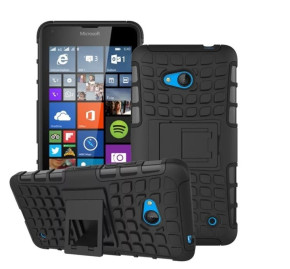 Силиконов гръб ТПУ Hybrid с твърда част и стойка за Microsoft Lumia 640 черен